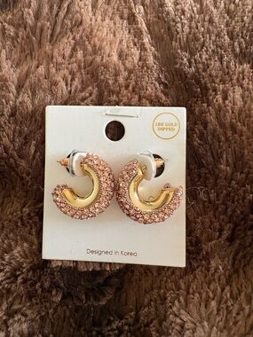 2 pair 18K Gold-Dipped Pink Crystal Hoop Earrings - & other NWOT, never used